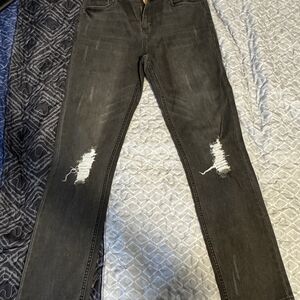 Boys Black Distressed Levi Jeans 502
